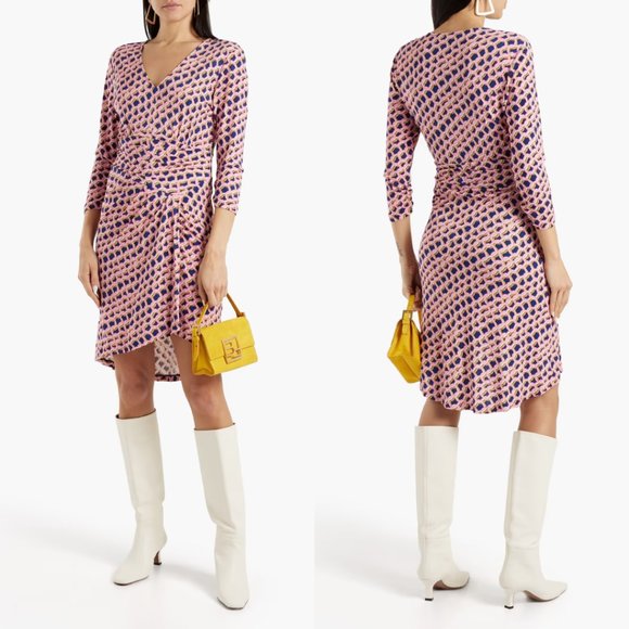 Diane Von Furstenberg Draco Wrap V-neck Dress Deep Blue Geometric Print Sz 2 - Picture 1 of 11